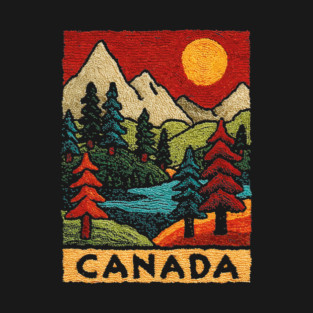 Autumn in Canada Linocut Print | Retro Ontario Cottage Country T-Shirt