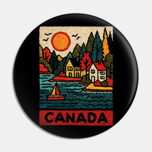 Canadian Maritime Village Linocut Print | Nova Scotia Coastal Town Pin by TuncGK