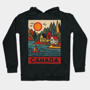 Canadian Maritime Village Linocut Print | Nova Scotia Coastal Town Hoodie