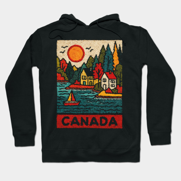 Canadian Maritime Village Linocut Print | Nova Scotia Coastal Town Hoodie by TuncGK