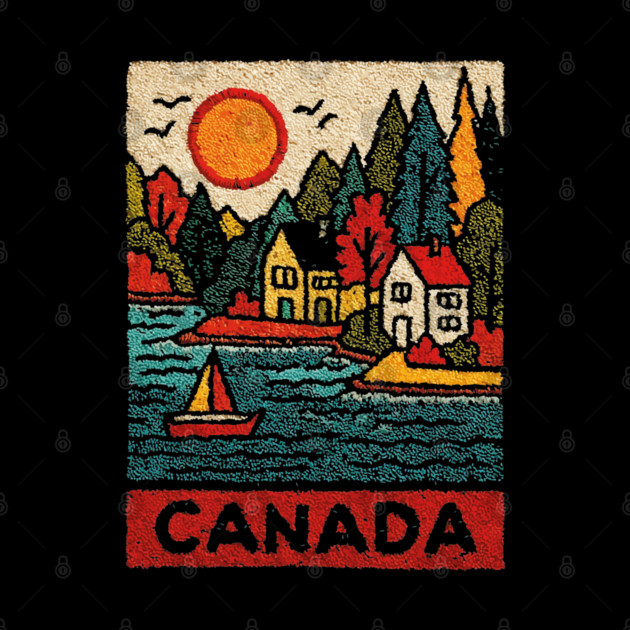 Canadian Maritime Village Linocut Print | Nova Scotia Coastal Town by TuncGK