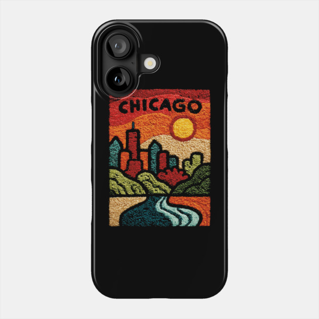 Chicago Abstract Linocut Print | Minimalist Illinois Architecture Souvenir Phone Case by TuncGK