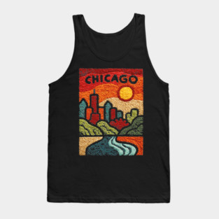 Chicago Abstract Linocut Print | Minimalist Illinois Architecture Souvenir Tank Top