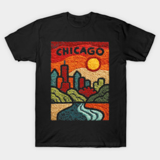 Chicago Abstract Linocut Print | Minimalist Illinois Architecture Souvenir T-Shirt