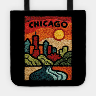 Chicago Abstract Linocut Print | Minimalist Illinois Architecture Souvenir Tote