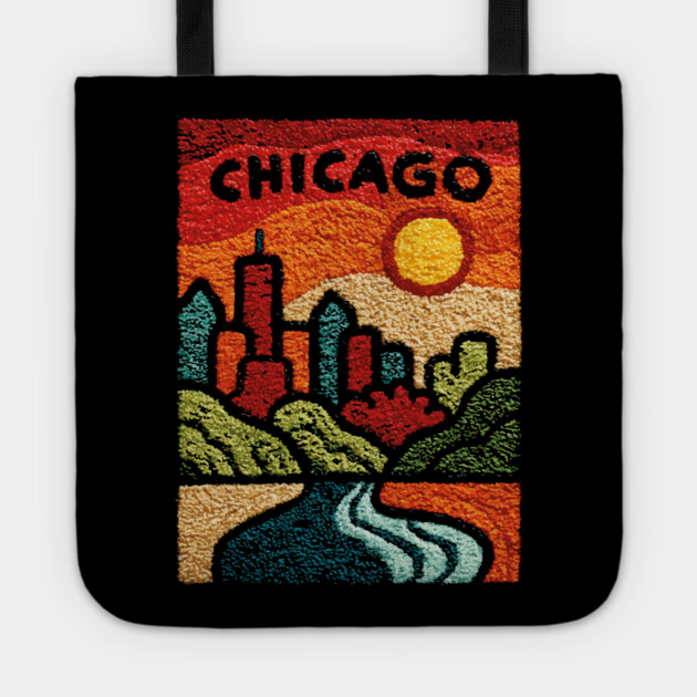 Chicago Abstract Linocut Print | Minimalist Illinois Architecture Souvenir Tote by TuncGK
