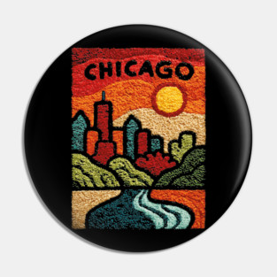 Chicago Abstract Linocut Print | Minimalist Illinois Architecture Souvenir Pin