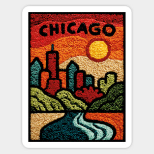 Chicago Abstract Linocut Print | Minimalist Illinois Architecture Souvenir Sticker