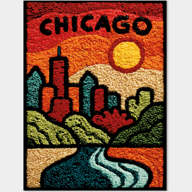 Chicago Abstract Linocut Print | Minimalist Illinois Architecture Souvenir Wall Art by TuncGK