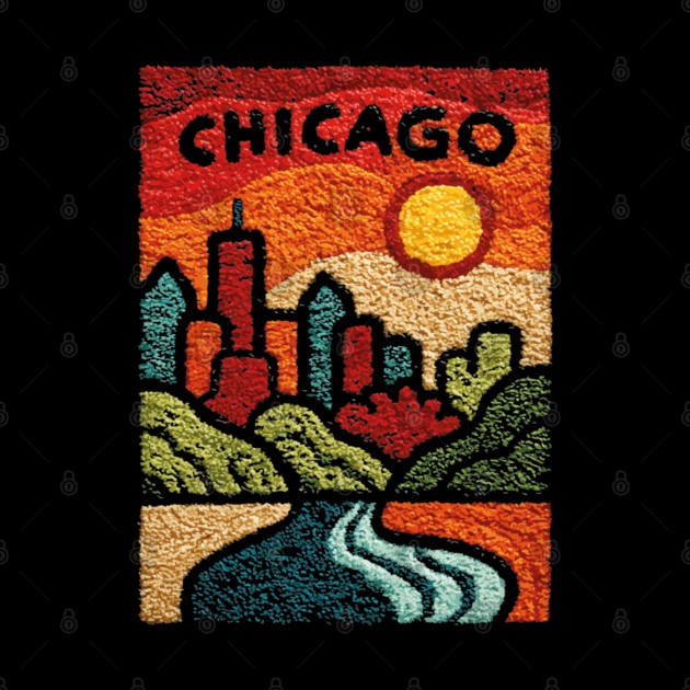 Chicago Abstract Linocut Print | Minimalist Illinois Architecture Souvenir by TuncGK