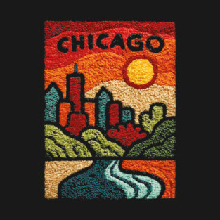 Chicago Abstract Linocut Print | Minimalist Illinois Architecture Souvenir T-Shirt