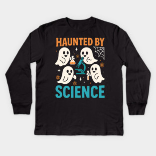 Haunted by Science Funny Ghost Halloween Teacher Gift Kids Long Sleeve T-Shirt