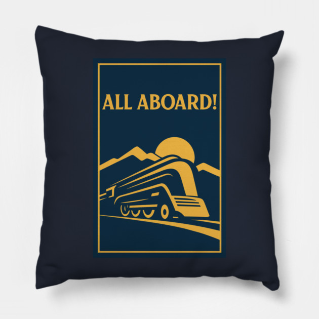 All Aboard! – Vintage Streamliner Train Art Pillow by DonWillisJrArt