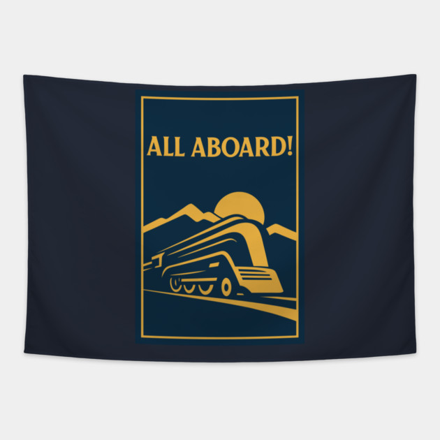 All Aboard! – Vintage Streamliner Train Art Tapestry by DonWillisJrArt