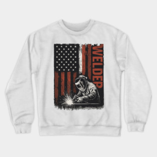 Patriotic Welder American Flag — Distressed USA Welding Graphic Crewneck Sweatshirt