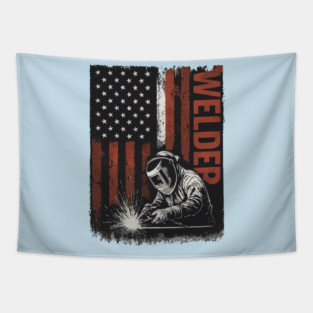 Patriotic Welder American Flag — Distressed USA Welding Graphic Tapestry