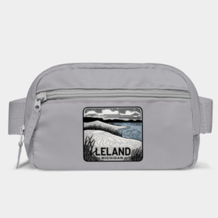 Leland Michigan Vintage Woodcut Style Dune Art Bag