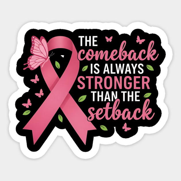 Breast Cancer Awareness Pink Butterfly - Stronger Than Setback Pink Ribbon Sticker by ArtistTee ⭐⭐⭐⭐⭐