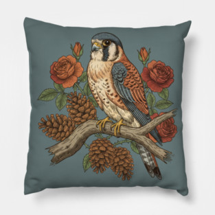 Autumn American Kestrel Nature Bird Art Pillow