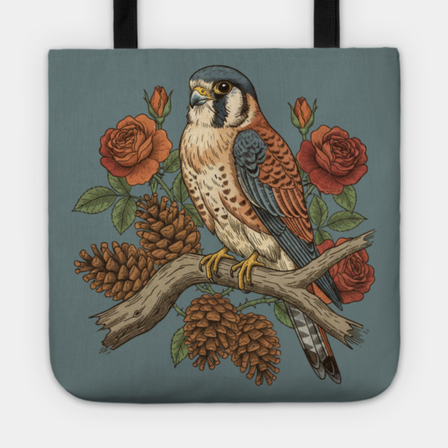Autumn American Kestrel Nature Bird Art Tote by BirdsnStuff