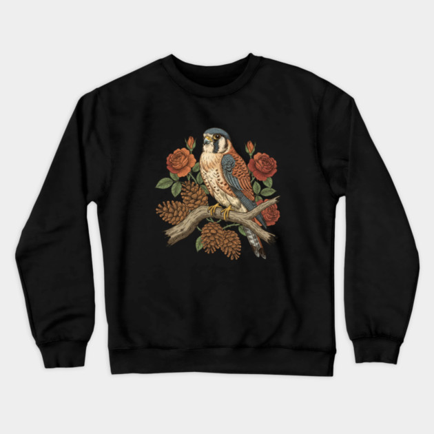Autumn American Kestrel Nature Bird Art Crewneck Sweatshirt by BirdsnStuff