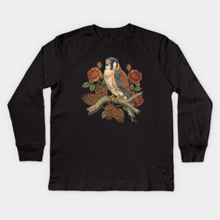 Autumn American Kestrel Nature Bird Art Kids Long Sleeve T-Shirt