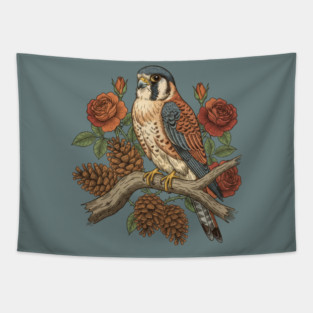 Autumn American Kestrel Nature Bird Art Tapestry