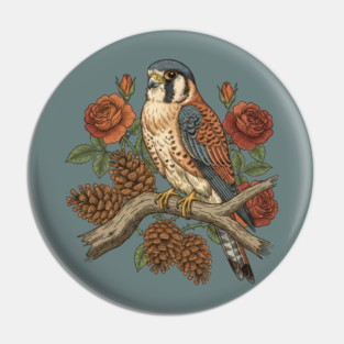 Autumn American Kestrel Nature Bird Art Pin