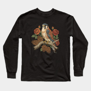 Autumn American Kestrel Nature Bird Art Long Sleeve T-Shirt
