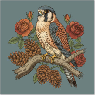 Autumn American Kestrel Nature Bird Art Posters and Art
