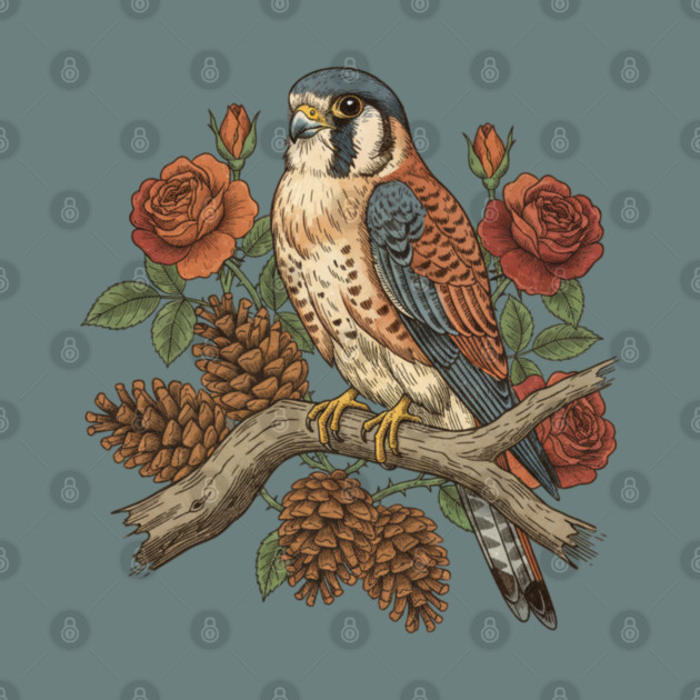 Autumn American Kestrel Nature Bird Art by BirdsnStuff