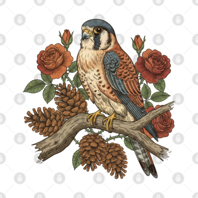 Autumn American Kestrel Nature Bird Art by BirdsnStuff