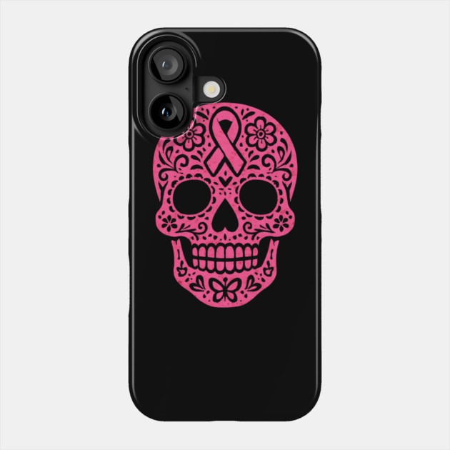 Pink Sugar Skull Breast Cancer Awareness Phone Case by norhando