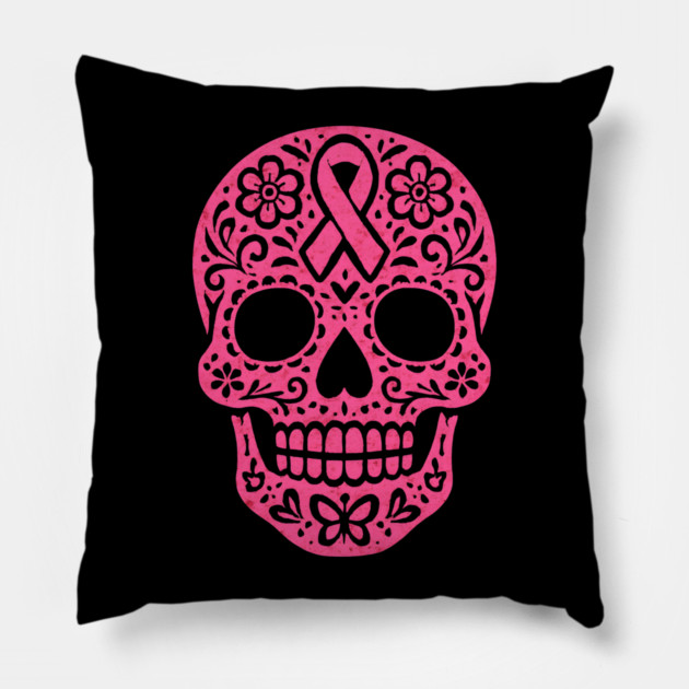 Pink Sugar Skull Breast Cancer Awareness Pillow by norhando