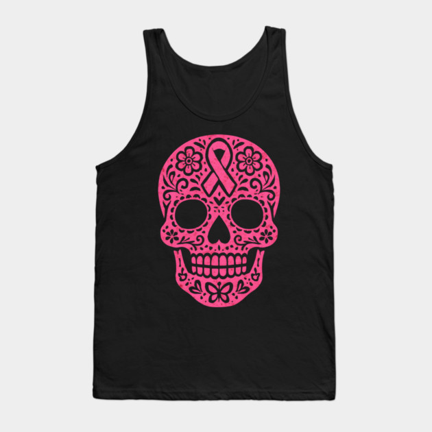 Pink Sugar Skull Breast Cancer Awareness Tank Top by norhando