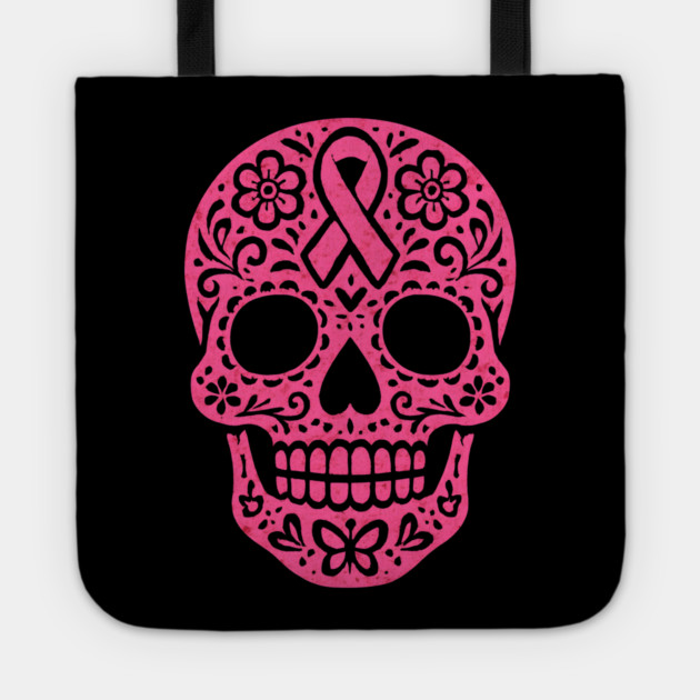 Pink Sugar Skull Breast Cancer Awareness Tote by norhando