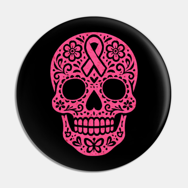 Pink Sugar Skull Breast Cancer Awareness Pin by norhando