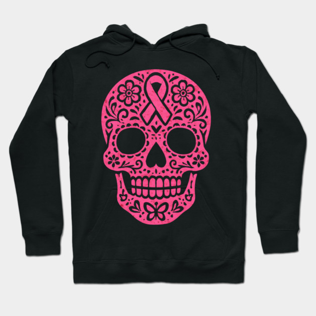 Pink Sugar Skull Breast Cancer Awareness Hoodie by norhando