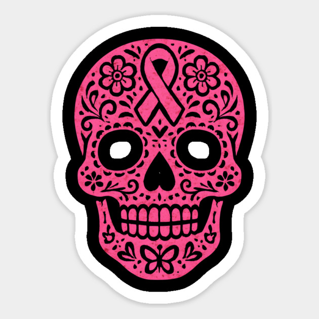 Pink Sugar Skull Breast Cancer Awareness Magnet by norhando