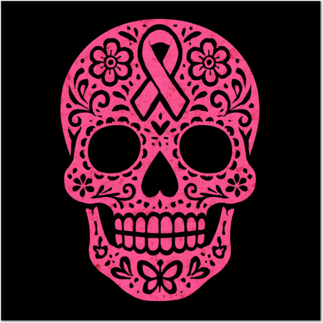 Pink Sugar Skull Breast Cancer Awareness Wall Art by norhando