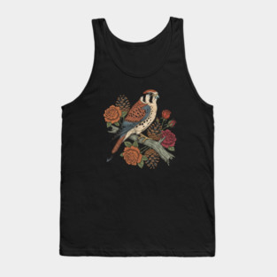 American Kestrel With Roses and Pinecones Bird Art Tank Top