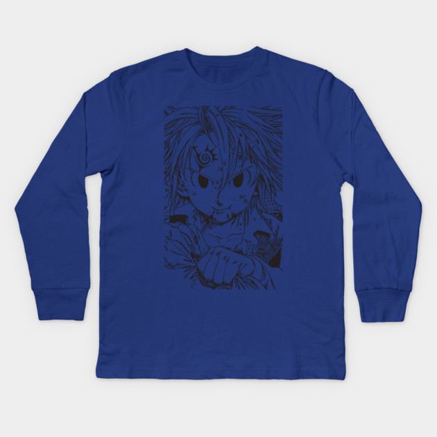 Meliodas - Nanatsu no Taizai Black and White Art Kids Long Sleeve T-Shirt by Otaku Vibes