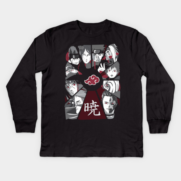 Akatsuki Full Group Black and White - Naruto Kids Long Sleeve T-Shirt by Otaku Vibes