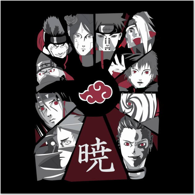 Akatsuki Full Group Black and White - Naruto Wall Art by Otaku Vibes