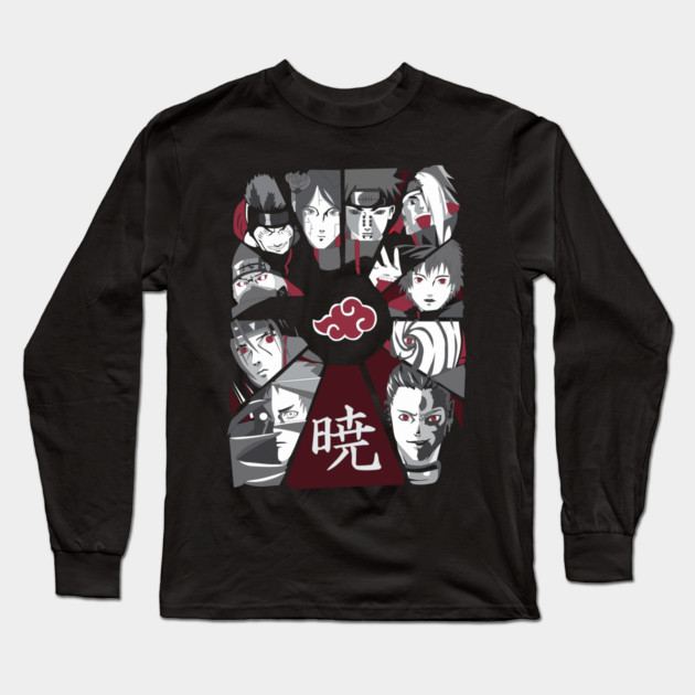 Akatsuki Full Group Black and White - Naruto Long Sleeve T-Shirt by Otaku Vibes