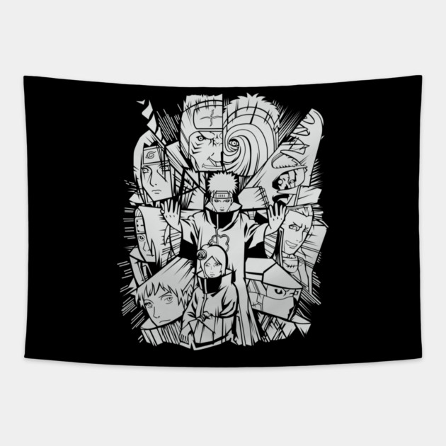 Akatsuki Black and White - Naruto Tapestry by Otaku Vibes
