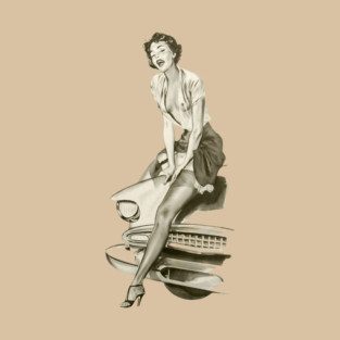 American Pin-Up Girl Vintage Car Retro Design T-Shirt