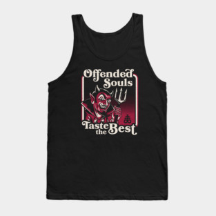 Offended Souls Taste the Best - Dark Humor Devil Graphic - Vintage Horror Tank Top