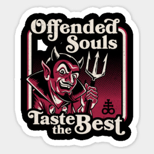 Offended Souls Taste the Best - Dark Humor Devil Graphic - Vintage Horror Sticker