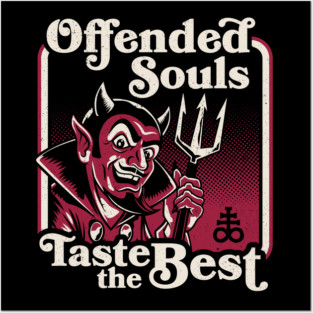 Offended Souls Taste the Best - Dark Humor Devil Graphic - Vintage Horror Posters and Art